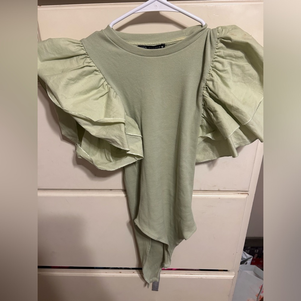 light green zara bodysuit
